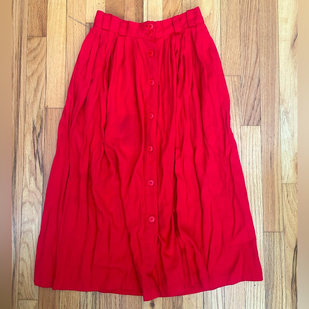 Vintage Red Stretchy Waist Skirt w/ Belt Loops and Pockets By Briggs Petite